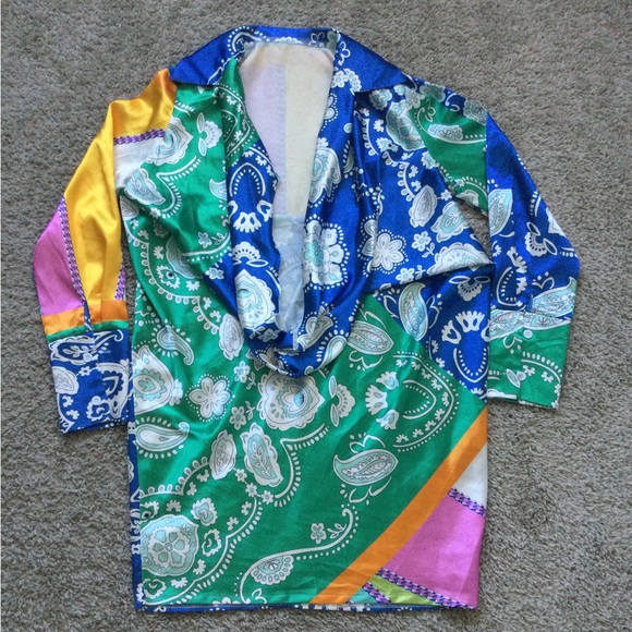 Silky Collared Deep Cowl-neck Shirt Dress - Picture 2 of 12